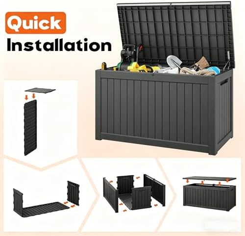 outdoor storage box, resin deck boxes indoor and on a desk or shelf