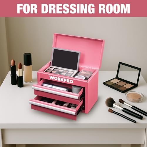 workpro metal mini tool box with 2 drawers on a desk or shelf