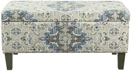 homepop 36" decorative storage bench - antiqued blue, side view