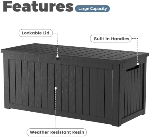 320 gallon outdoor deck box, lockable waterproof outdoor, side view