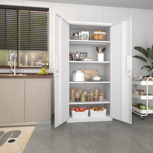 71" garage storage cabinet, white on a desk or shelf