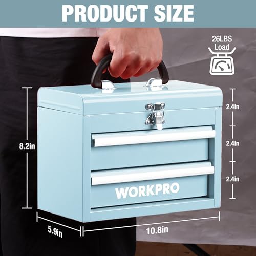 workpro portable mini metal tool box with 2 shown in use