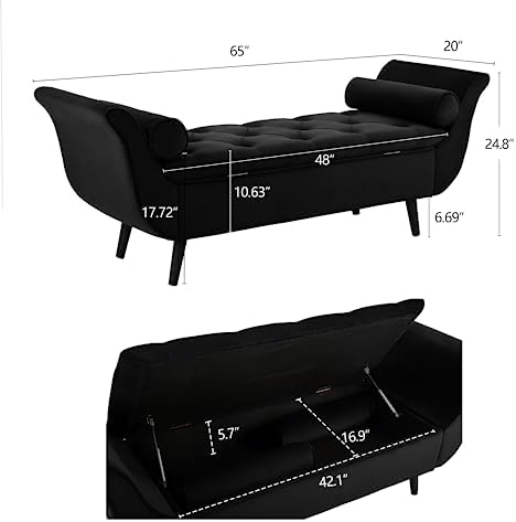 velvet storage bench 65" tufted end of bed shown in use