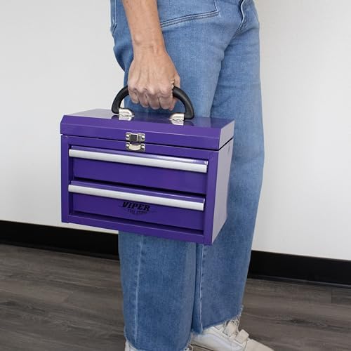 viper tool storage 11-inch 2-drawer portable toolbox, purple, front angle view