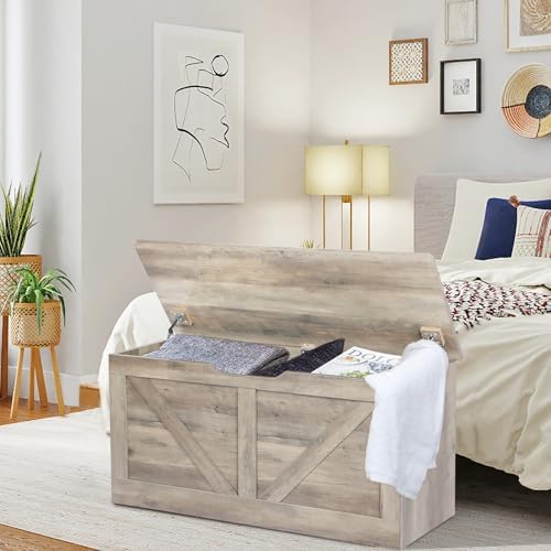 timberer 39.4" storage chest, wooden storage bench, large shown in use