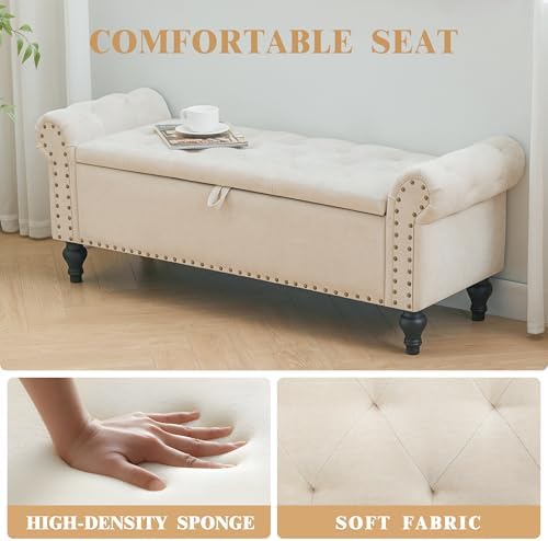 51" storage bench for bedroom, upholstered ottoman bench, package contents
