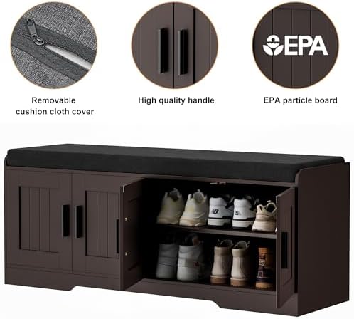 homleke shoe storage bench, 4 doors & thickened, front angle view