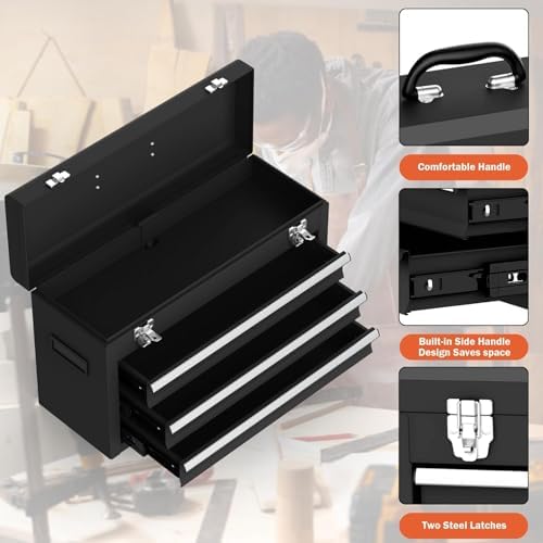3 drawer metal tool box, heavy duty steel, package contents