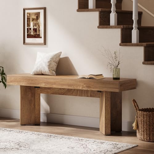 tribesigns 47" wooden entryway bench, farmhouse indoor end showing dimensions