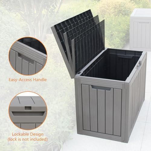 31 gallon waterproof storage deck box with lockable, side view