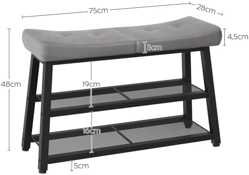 yatiney shoe bench, 3-tier shoe rack, entryway bench, front angle view