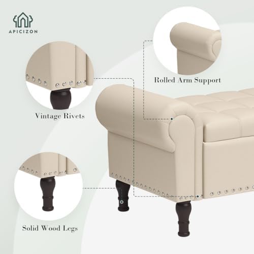 apicizon 51” bench with storage, faux leather ottoman showing dimensions