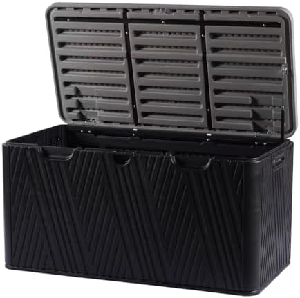 kingdura 110 gallon outdoor storage box, waterproof resin, front angle view