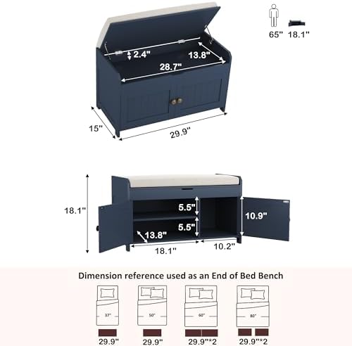 homefort 30" shoe bench with lift top storage, close-up detail