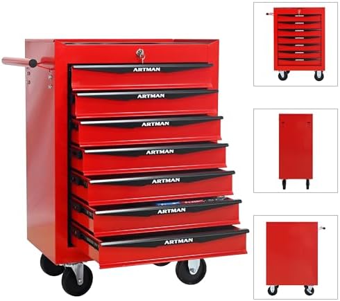 runboll 7 drawer rolling tool chest with locker showing dimensions