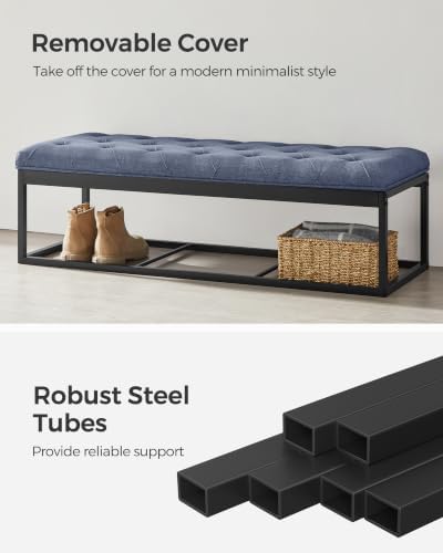 songmics storage ottoman bench, foot rest with legs, side view