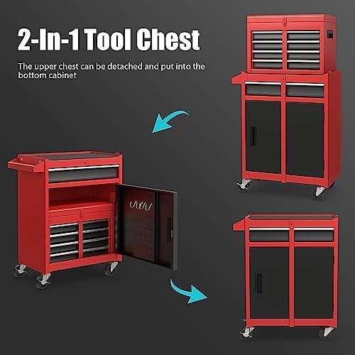 rolling tool chest, 5-drawer tool storage cabinet with, side view