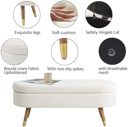iafike oval storage bench 43.5" ottoman bench upholstered, side view