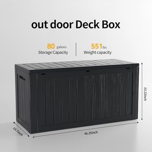tarkari 80 gallon outdoor storage box waterproof, resin on a desk or shelf