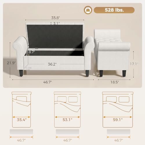 homcom 47" storage ottoman end of bed bench, close-up detail