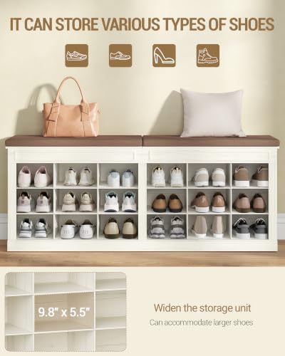 hzuaneri shoe storage bench with cushion,18-cubby shoe rack, side view