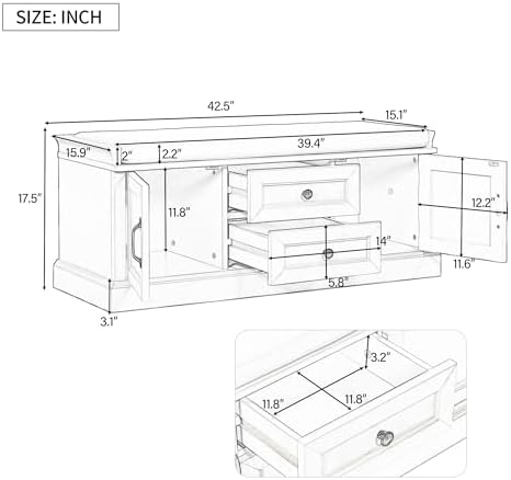 gdfstudio rustic storage bench with 4 doors 2 shown in use