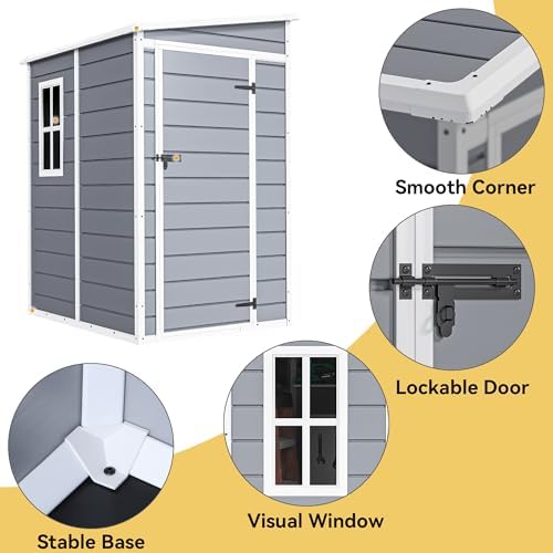 dwvo 5x4ft resin outdoor storage shed with floor, close-up detail