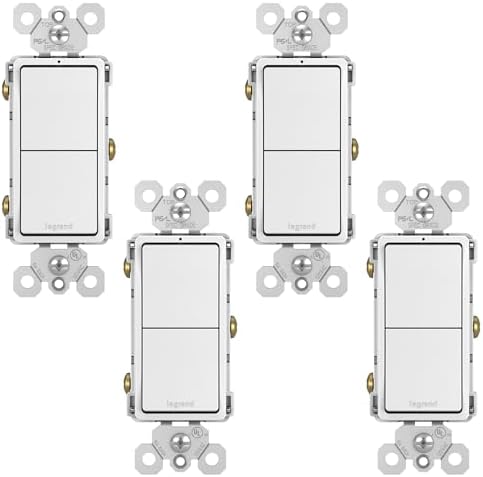 Legrand Radiant RCD11WCC6 15 Amp Combination 2-in-1 Decorator Rocker Light Switch, Two Single Pole Switches, White (4 Pack)