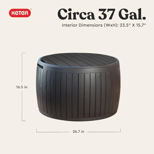 keter circa outdoor storage deck box, 37 gallon shown in use