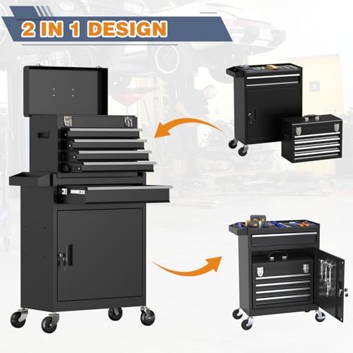 tool chest, 5-drawer rolling tool chest with detachable, side view
