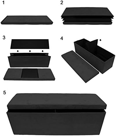 sorbus collapsible storage ottoman bench (black, large (15”, front angle view