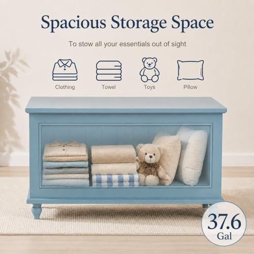 vintage end of bed storage bench, 39.4'' wooden shown in use