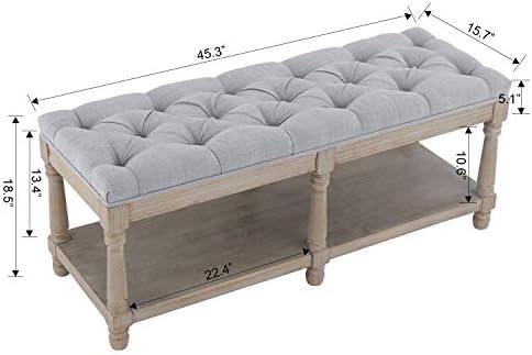 farmhouse storage bench wooden entryway upholstered tufted ottoman, close-up detail