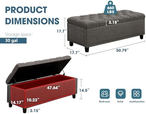grepatio 51" ottoman storage benches, 30 gallons end shown in use