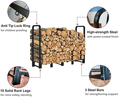 firewood rack stand 6ft heavy duty logs carrier, close-up detail