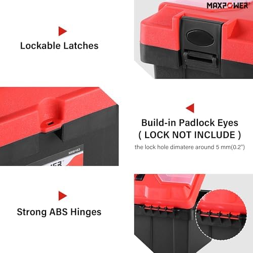 maxpower 17 inch tool box, small plastic toolbox, close-up detail