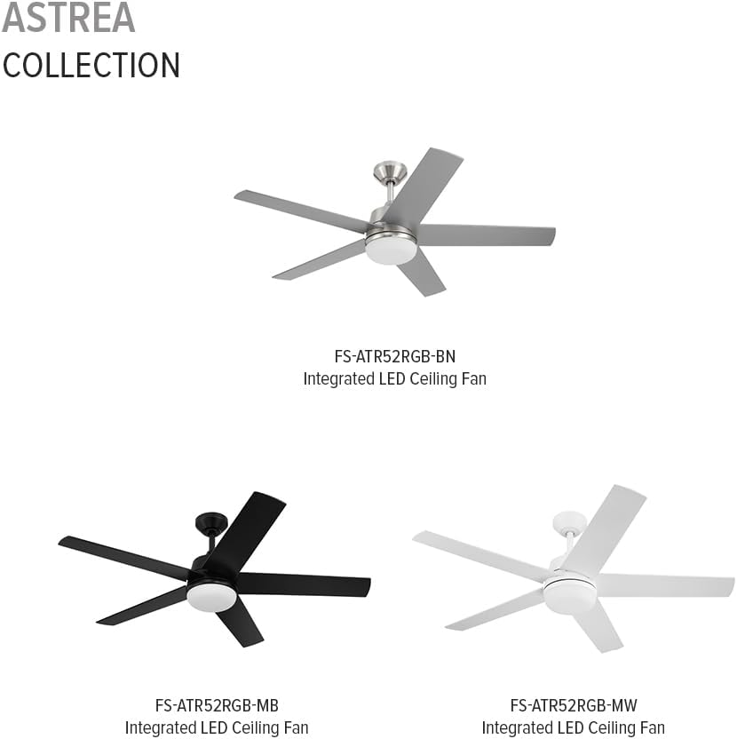 DESIGNERS FOUNTAIN Astrea Smart Ceiling Fan with Lights, 52 Inch LED Light Indoor Outdoor 5-Blade Fan, Remote Control, RGB, Matte White, FS-ATR52RGB-MW