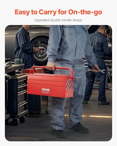 vevor metal tool box, 18-inch, 3-tier 5-tray portable showing dimensions