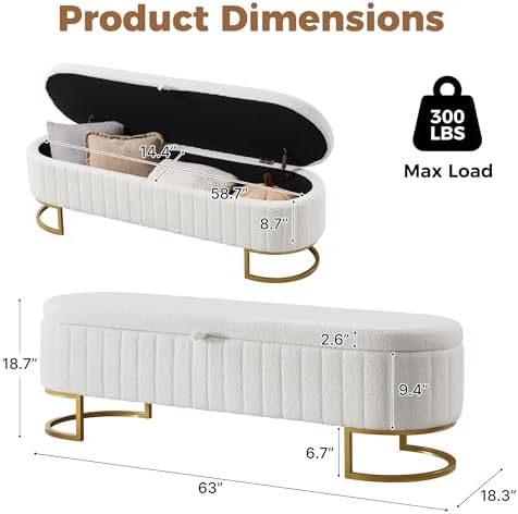 storage ottoman bench, 63" teddy end of bed shown in use