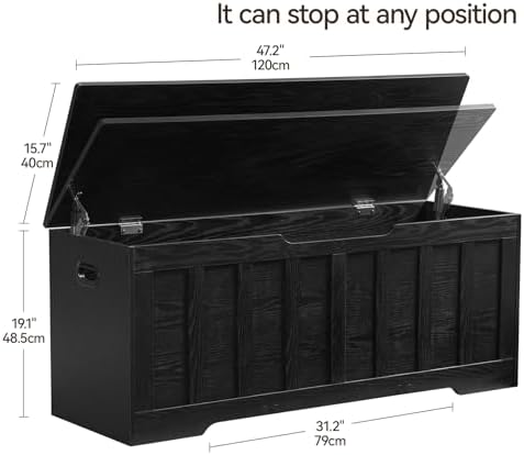 vankiley 47.2" storage chest extra large, storage bench(black) shown in use
