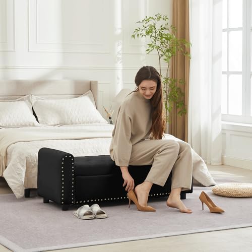 ottoman with storage, tufted storage bench for bedroom, view 9