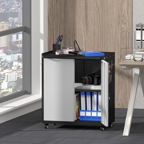 metal tool chest, rolling garage cabinet with adjustable, front angle view