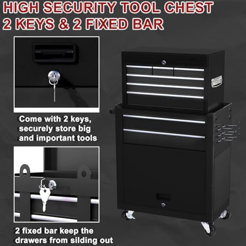 8-drawer rolling tool chest with wheels & detachable, side view
