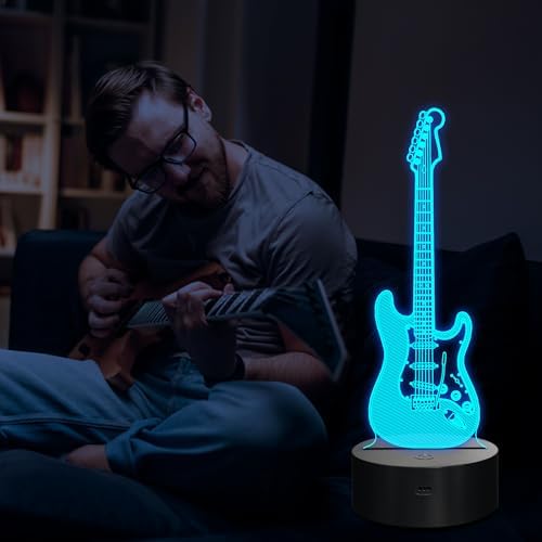 CoolGift Mart Electric Guitar Night Light, 3D LED Optical Illusion Lamp with Remote Control and Timer, Gifts for Guitar Players Guitarists Music Lovers