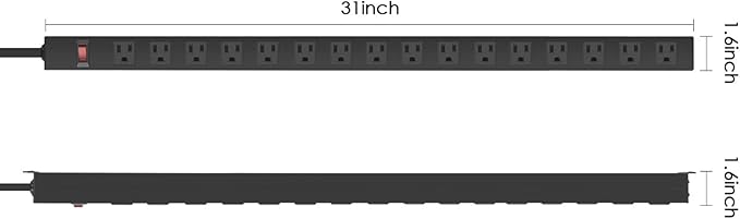 HHSOET 16-Outlet Metal Wall Mount Power Strip, 15 ft 14AWG Power Cord, 15A 125V - Image 2