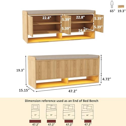 homefort 47.2" fluted shoe storage bench, entryway bench shown in use