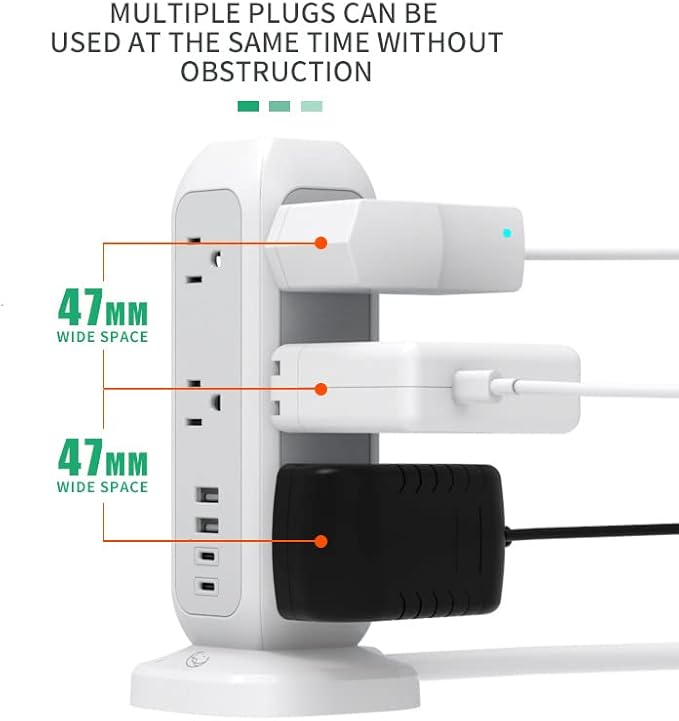 Power Strip Tower with Surge Protector – 11 AC Outlets, 4 USB Ports, 6ft - Image 7