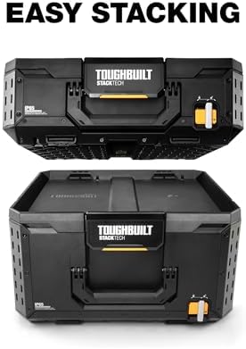 toughbuilt stacktech xl stackable tool box with lock, close-up detail
