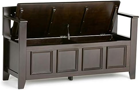 simplihome amherst 48" wide solid wood storage bench, side view