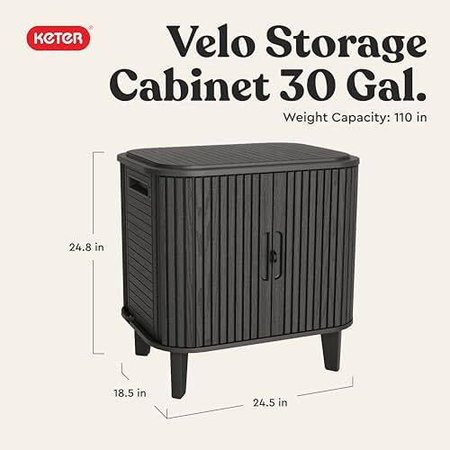 keter velo 30 gallon outdoor storage cabinet shown in use